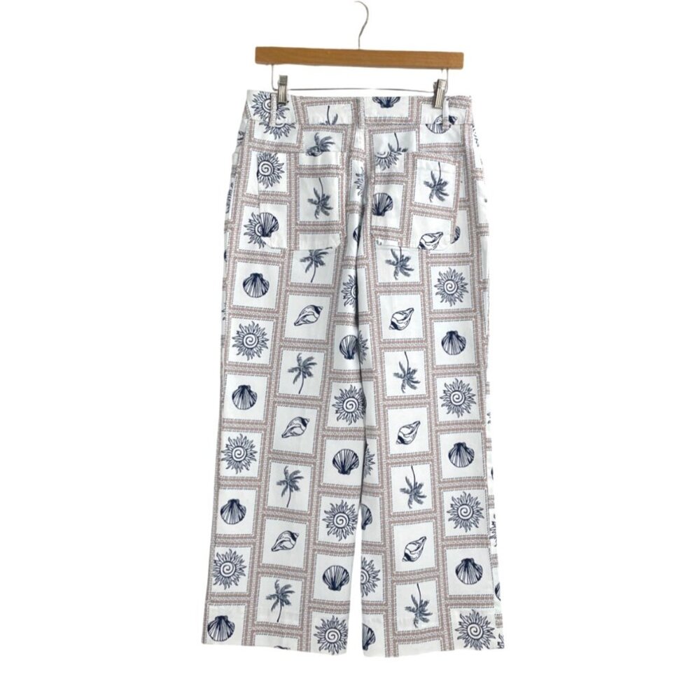 Retro Wide-Leg Womens Nautical Pants Coastal Beach White Sailor Chic Sea Ocean - Picture 2 of 8